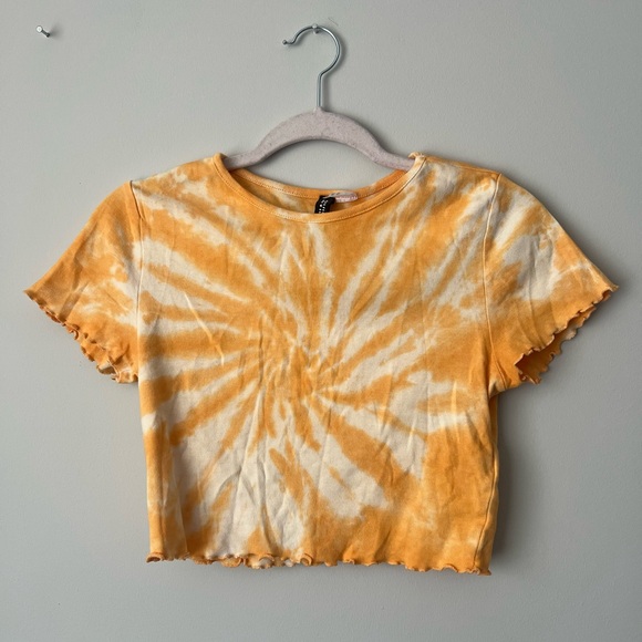 H&M ORANGE TIE DYE LETTUCE TRIM CROP TOP - Picture 5 of 8